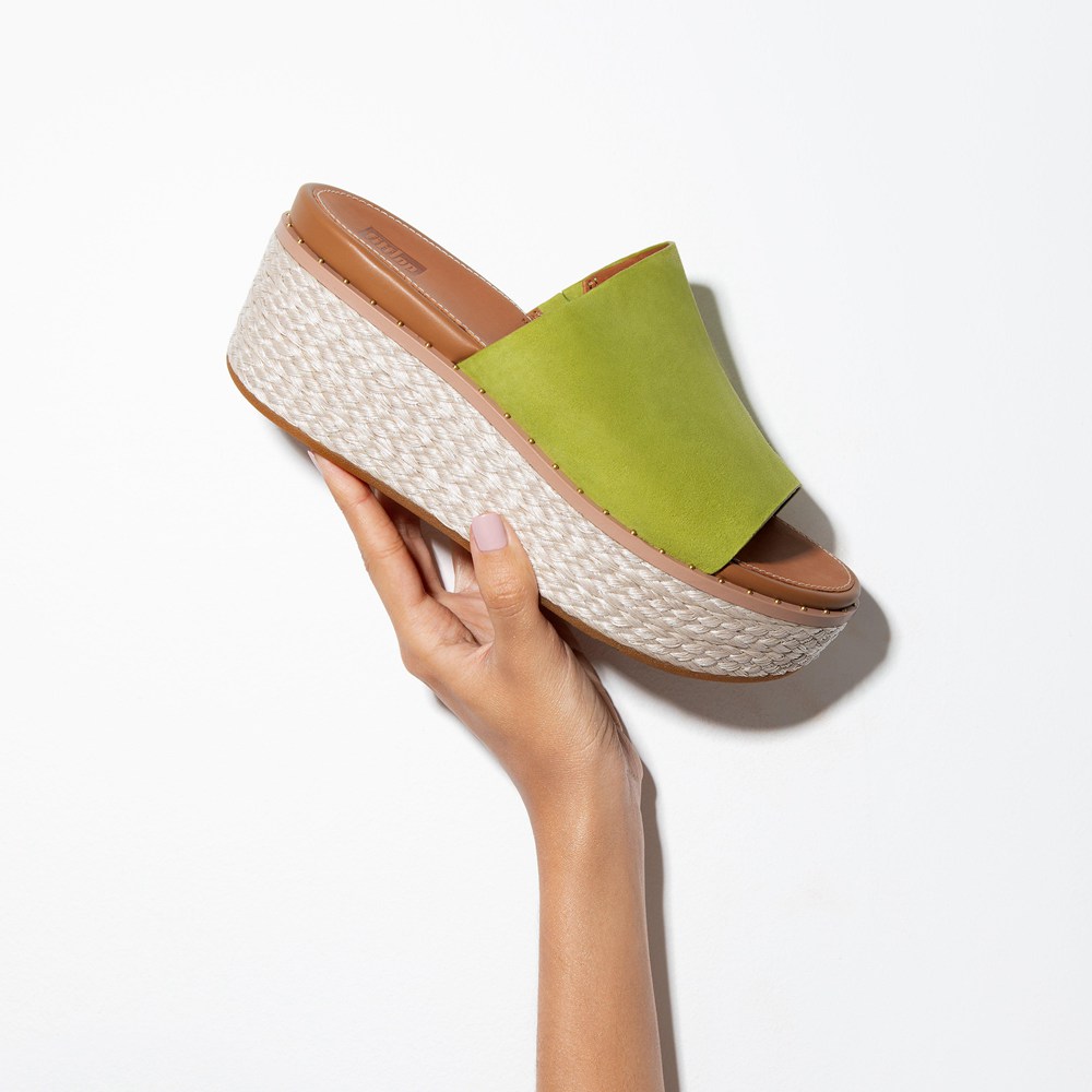 Fitflop Womens Wedge - Eloise Espadrille Suede Slides - Green - 984-FROPGV